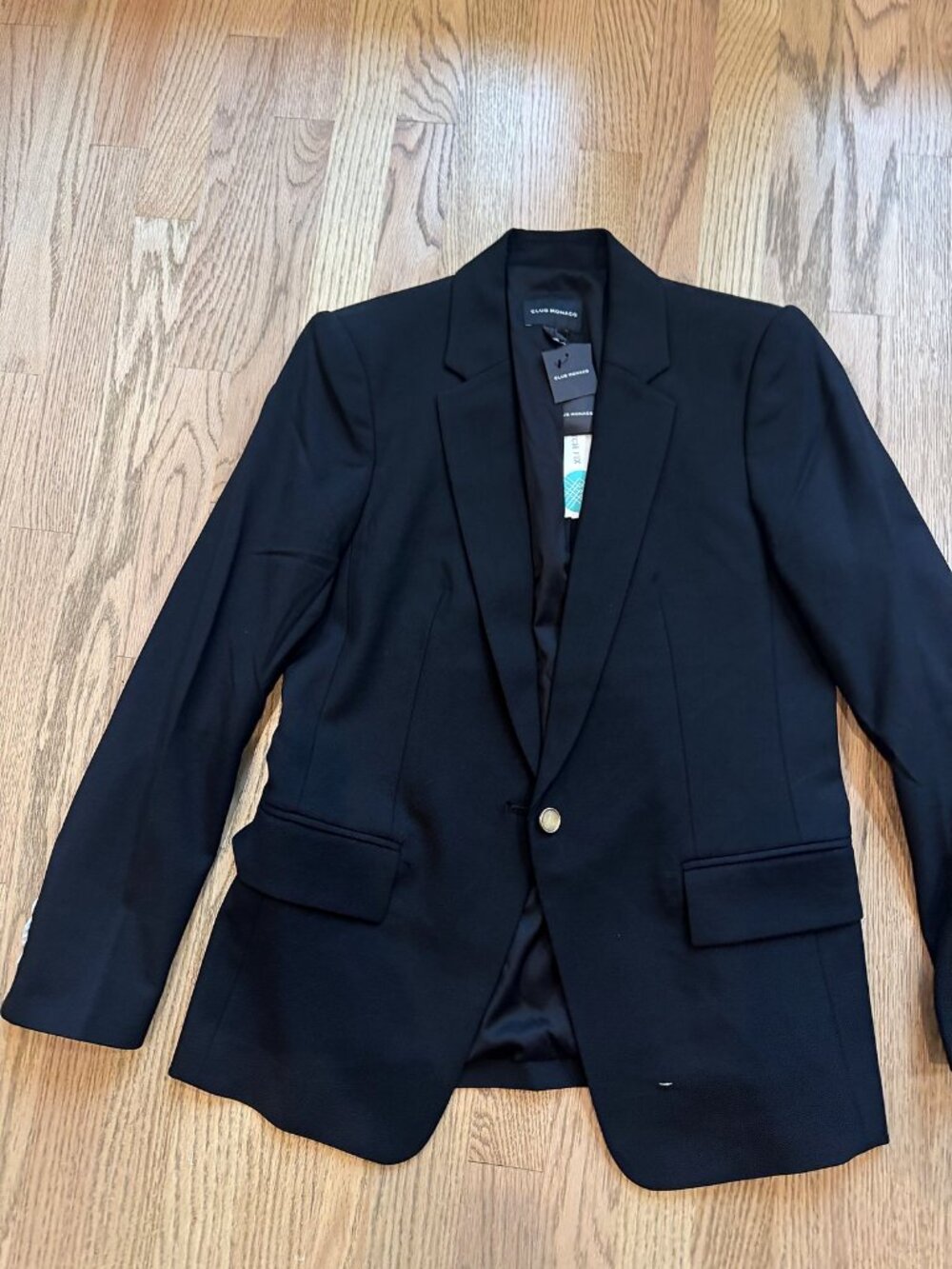 NWT Club Monaco Black Single Button Blazer Gold Button Size 10